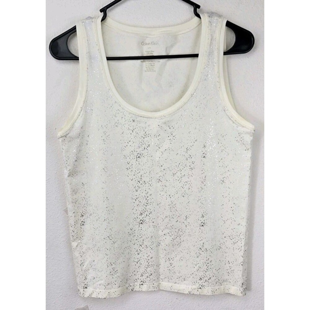 Calvin Klein - Metallic Silver Splash - Tank Top - Womens Sz L-XL - Cream